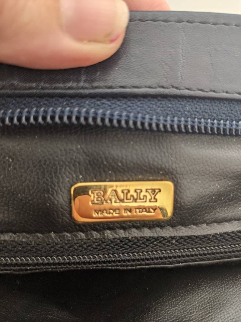 Vintage Bally Leather Shoulder Bag Dark Navy Blue Classic Purse Made in