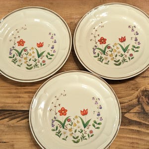 Vintage Newcor Stoneware Salad Plates: Spring Garden Floral Set