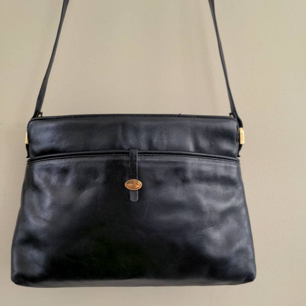 Vintage Bally Leather Shoulder Bag Dark navy blue classic purse made in Italy