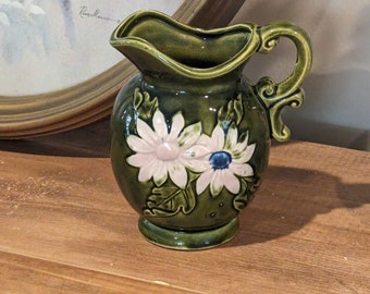 vintage retro floral green boho creamer farmhouse mini pitcher midcentury modern mini vase hippy decor