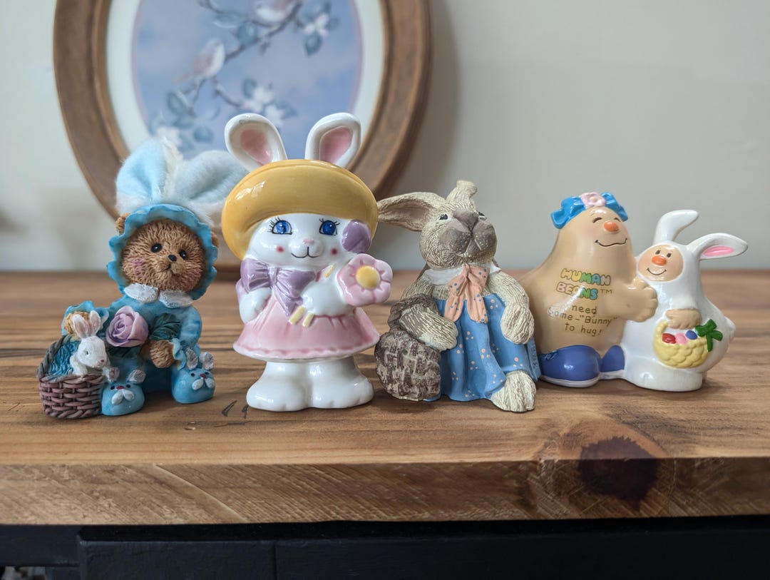 Vintage Easter Figurines Bunny Ceramic Figurines Bunnies Resin Figurine