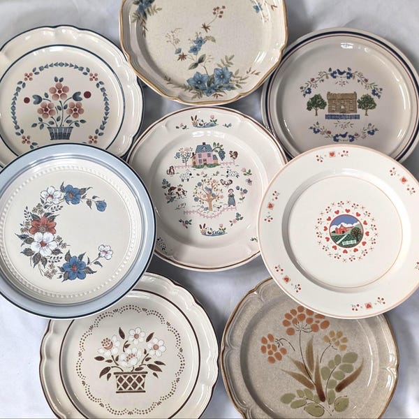 Vintage Stoneware Plates Floral Dinnerware MCM Tableware Mismatching Plates Wall Art (sold individual)