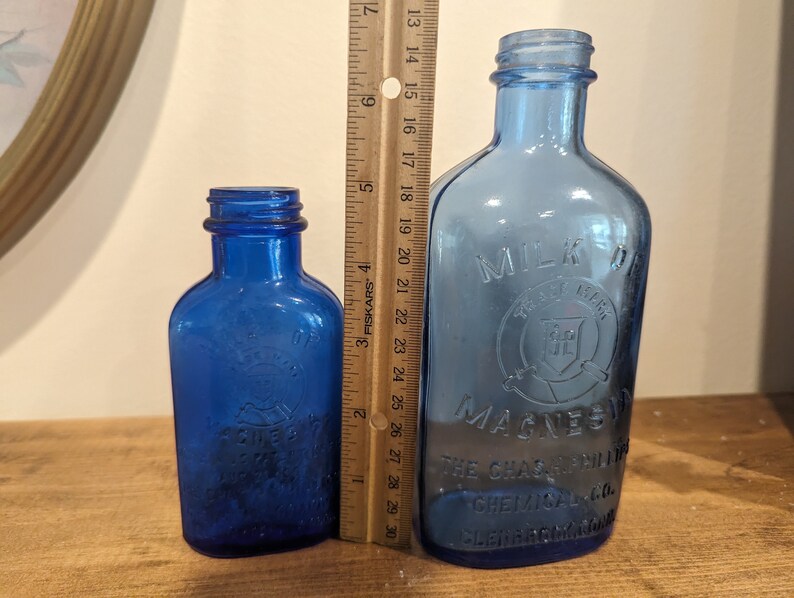 Antique Milk of Magnesia Chas H Phillips Apothecary Bottles Vintage