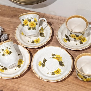 Vintage sunflower mugs Mikasa sunny side 1970 sunflowers cups and saucer set of 4 sunflower cups