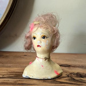 Antique Chalkware Woman Bust Sculpture Head
