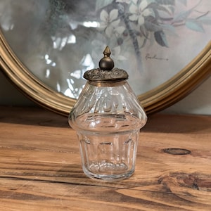 Vintage Crystal Perfume Bottle with Ornate Brass Lid
