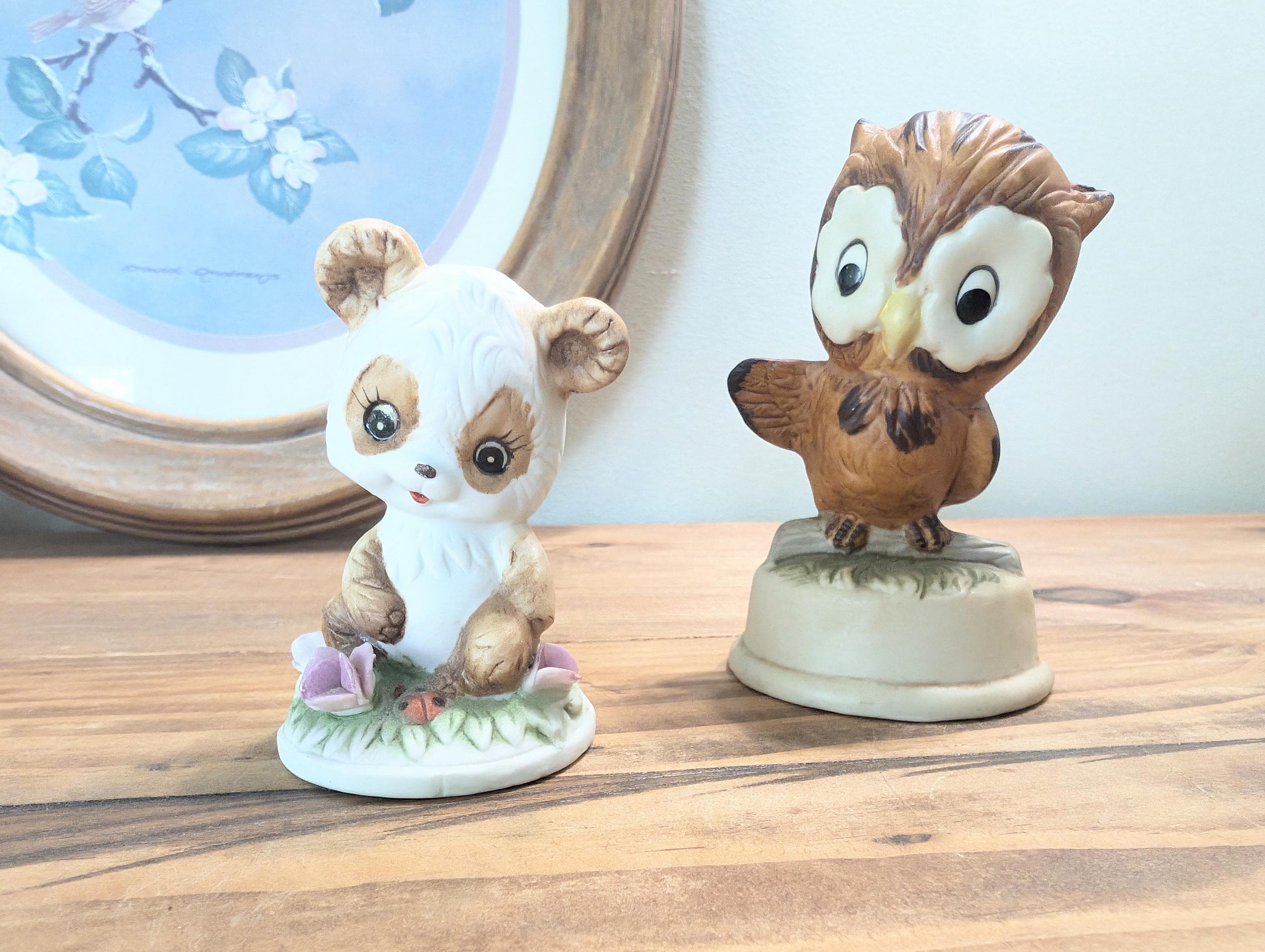Vintage Bisque Animal Figurine: Kitsch Owl or Panda Collectible