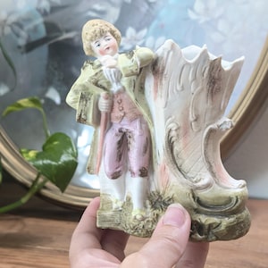 Vintage Porcelain Planter Vase with Victorian Boy Rococo Style Ceramic Flower Holder Shabby Chic Cottage Decor