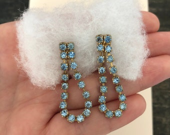 Antike blaue Strass Ohrringe - Glamouröse Vintage Ohrringe - Mid Century Modeschmuck