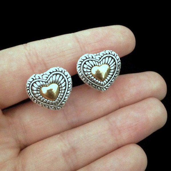 clip on earrings, vintage earrings, clip earrings, small, heart earrings, petite earrings