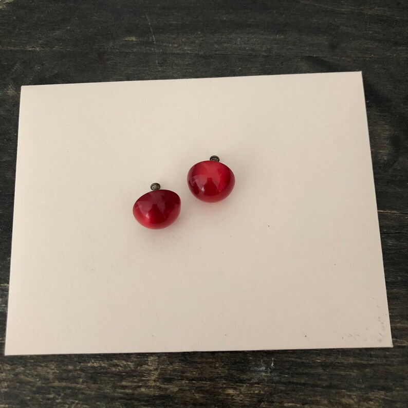 Earrings for Her Ruby Red Vintage Antique Screw Back Earrings Red Earrings