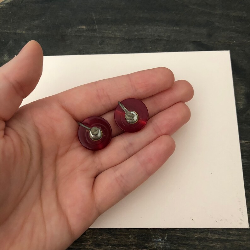 Earrings for Her Ruby Red Vintage Antique Screw Back Earrings Red Earrings