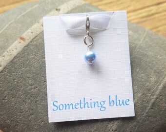 Bridal Garter Charm Blue Swarovski Pearl Sterling Silver, Something Blue, Garter Charm, Gift for Bride, Wedding Favour, Bouquet Charm