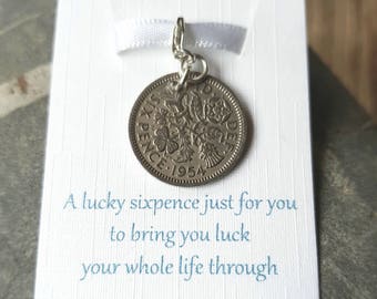 Brides Gift Lucky Sixpence Charm Silver Sixpence Something Old Brides Gift Wedding Gift Sixpence Charm Bouquet Charm
