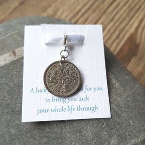 Brides Gift Lucky Sixpence Charm Silver Sixpence Something Old Brides Gift Wedding Gift Sixpence Charm Bouquet Charm image 2