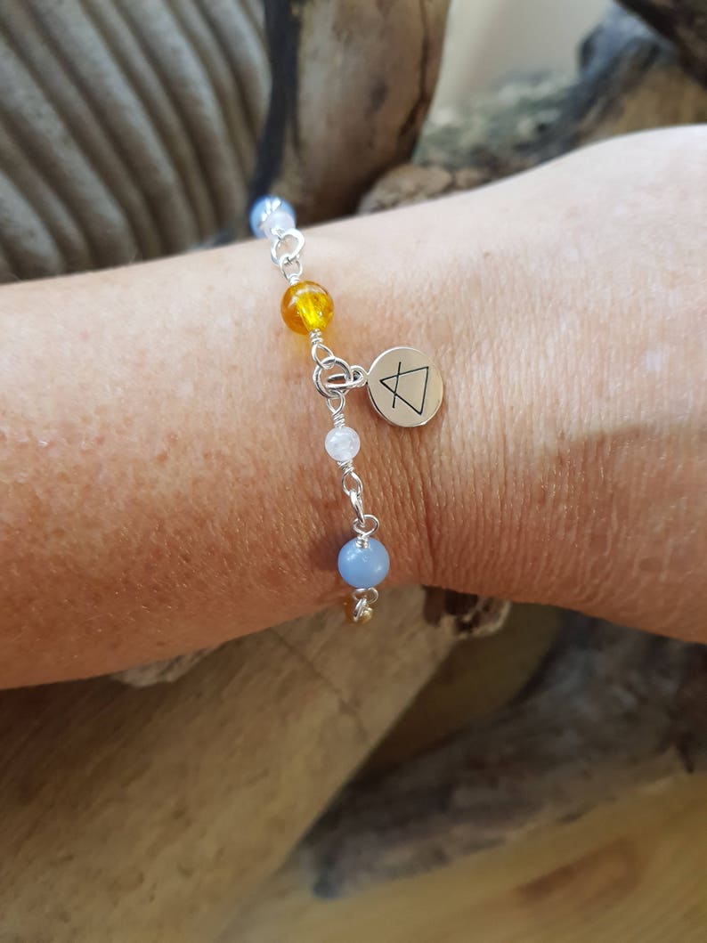 Air Element Double Sided Charm Bracelet Gemstone Bracelet Citrine Bracelet Pagan Libra Gift Aquarius Gift Gemini Gift Air Element Gemstone
