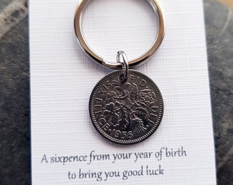 Birth Date Keyring 1956, Lucky Sixpence Keyring, Year of Birth Gift 1956 , 70th birthday gift, 70th Birthday,Dads Birthday, Grandad Birthday