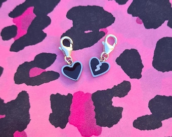 Yungblud Inspired Set of 2 Black Hearts Club Charms / Pendants, Sterling Silver Clasp, BHC