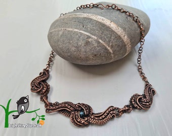 Copper Wire Woven Statement Necklace with Swarovski Tahitian Pearl