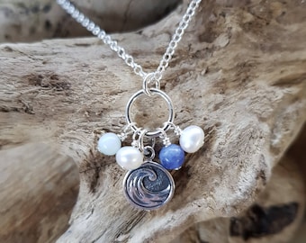 Water Element Double Sided Charm Pendant Water Gemstone Pendant Pearl Pendant Pagan Water Element Cancer Gift Scorpio Gift  Pisces