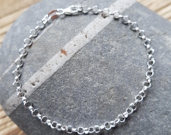 Sterling Silver Charm Bracelet, Silver Bracelet, Bracelet for Charms, Rolo link Bracelet, Classic Charm bracelet