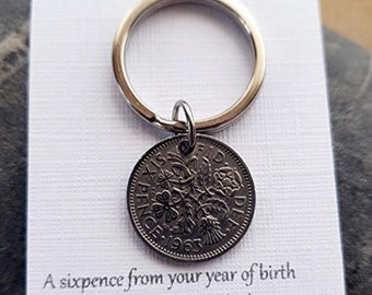 Birth Date Keyring 1963,  Birthday Gift, Lucky Sixpence, Birthday Gift For Men, Year of Birth Gift 1963 , Dad Birthday, Grandad Birthday