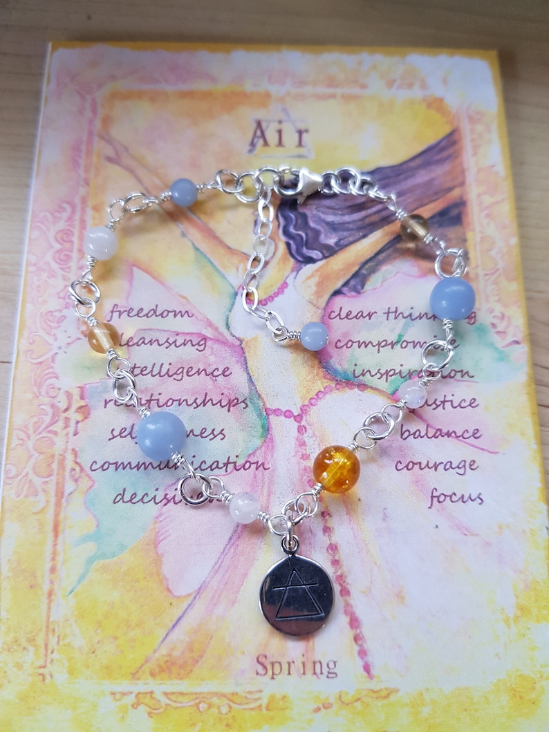 Air Element Double Sided Charm Bracelet Gemstone Bracelet Citrine Bracelet Pagan Libra Gift Aquarius Gift Gemini Gift Air Element Gemstone
