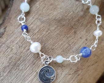 Water Element Double Sided Charm Bracelet Gemstone Bracelet Pearl Bracelet Pagan Water Element Cancer Scorpio Pisces