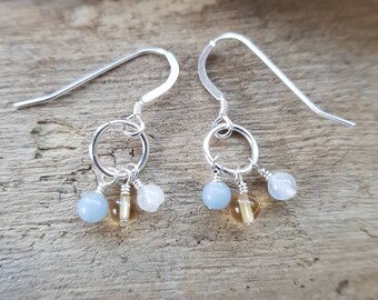 Air Element Circle Earrings Gemstone Earrings Citrine Earrings Pagan Air Element Angelite Earrings Libra Gift Aquarius Gift Gemini Gift