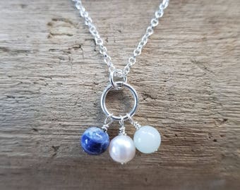 Water Element Circle Pendant Amazonite Gemstone Pendant Pearl Pendant Pagan Water Element Cancer Gift Scorpio Gift Pisces