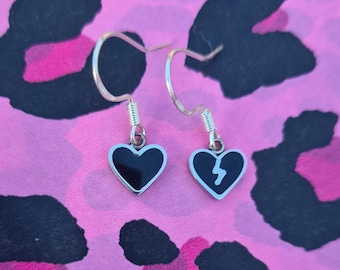 Yungblud Inspired Black Hearts Club Earrings, Stainless Steel, Sterling Silver Ear Hooks, BHC