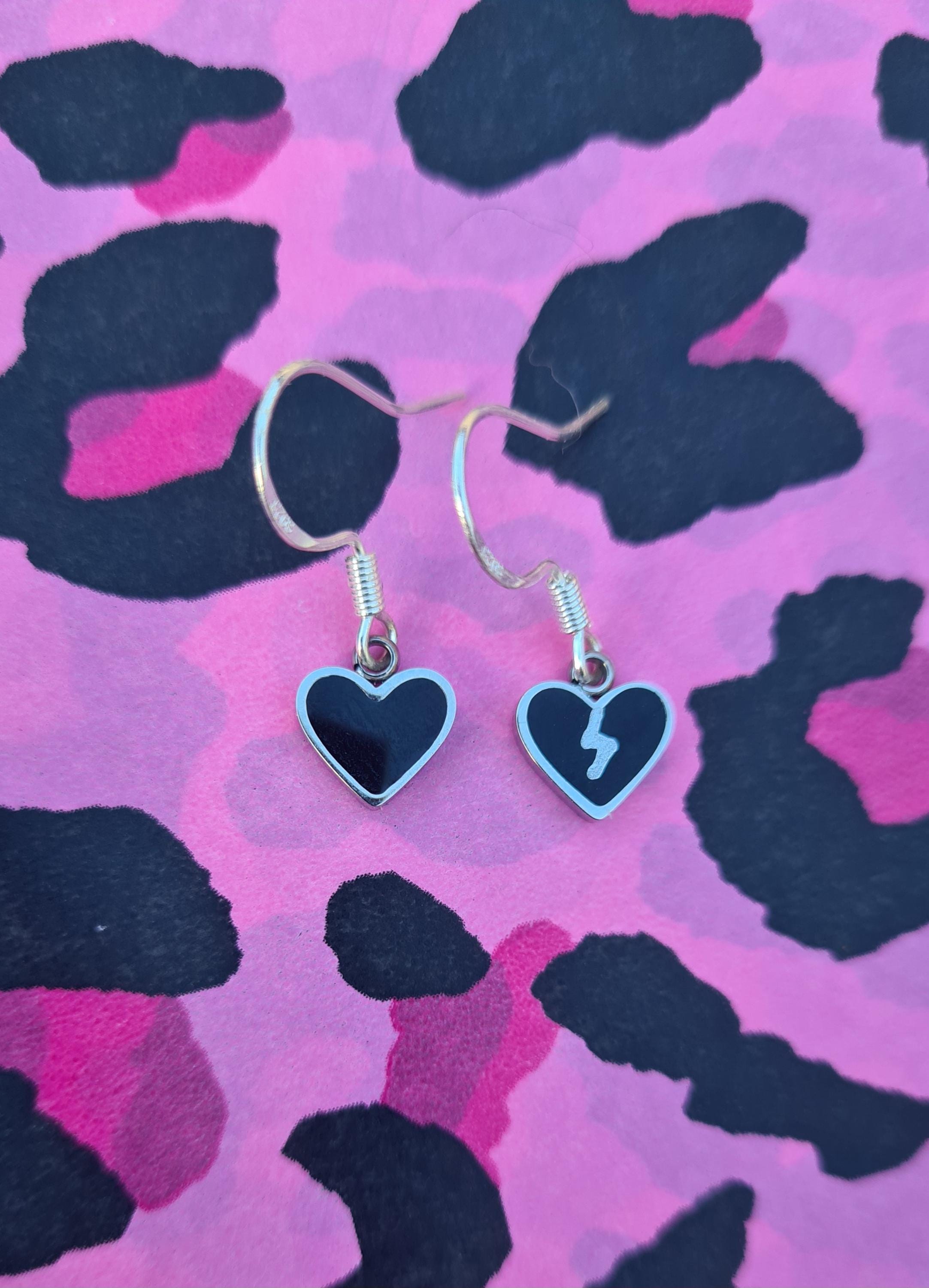 Yungblud Inspired Black Hearts Club Earrings, Stainless Steel