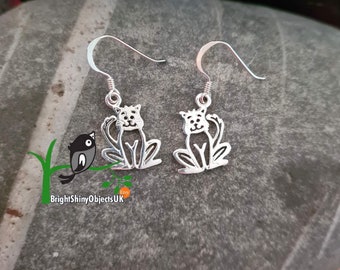 Sterling Silver Cat Earrings, Small Earrings, Delicate Earrings, Small Cat Earrings, Silver Cat Earrings