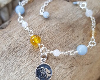 Air Element Double Sided Charm Bracelet Gemstone Bracelet Citrine Bracelet Pagan Libra Gift Aquarius Gift Gemini Gift Air Element Gemstone