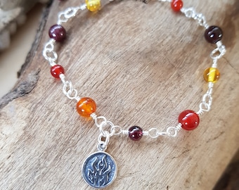 Fire Element Double Sided Charm Bracelet Gemstone Bracelet Amber Bracelet Pagan Fire Element Bracelet Sagittarius Gift Leo Gift Aries Gift
