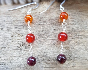Fire Element Drop Earrings Gemstone Earrings Amber Earrings Pagan Fire Element Garnet Gemstone Earrings Sagittarius Gift Leo Gift Aries Gift