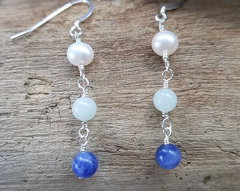 Water Element Drop Earrings Gemstone Earrings Pearl Earrings Pagan Wiccan Water Element Amazonite Cancer Gift Scorpio Gift Pisces