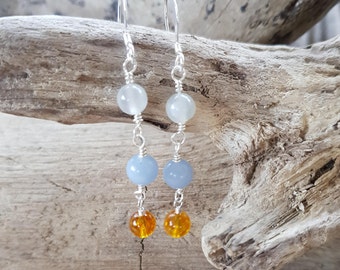 Air Element Drop Earrings Gemstone Earrings Citrine Earrings Pagan Air Element Angelite Gemstone Libra Gift Aquarius Gift Gemini Gift