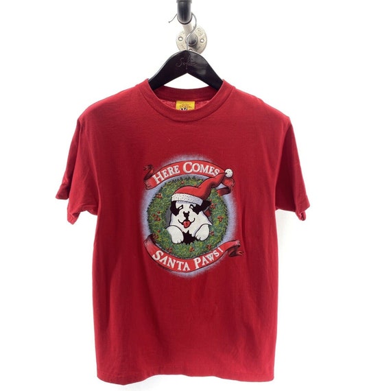 SANTA PAWS Big Dogs T-shirt S Small Red Vintage M… - image 1