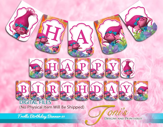 Trolls Birthday Banner Trolls Banner Printable Trolls | Etsy