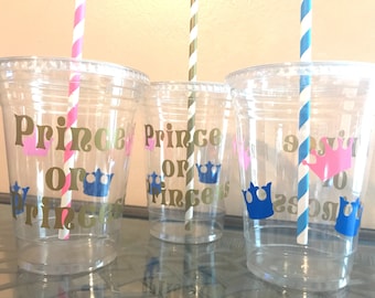 12oz Cup Baby Shower Cups Sleeping Fresh Baby Prince Boy Clear Plastic Cup w Straw and Lid BPA Free Baby Shower Fresh Cups Party Cups