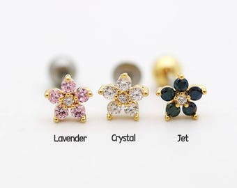 CZ Flower Earrings/Piercing/Tragus Earring/Cartilage earring/Tragus Piercing/Cartilage piercing/Tragus stud/Helix Earring/conch earring/Rook