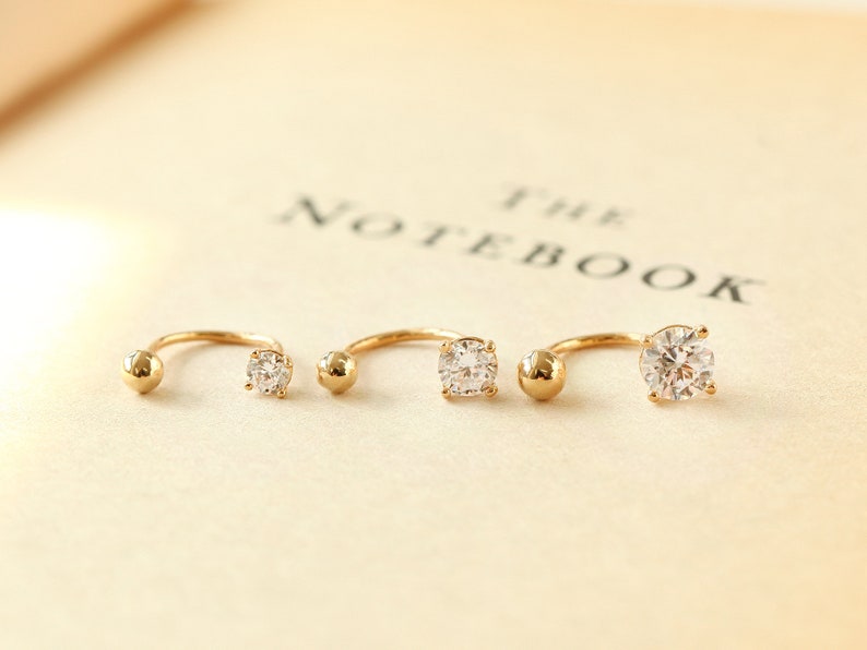18g Eer lobe piercing 14K Gold CZ tragus earring,Cartilage earring,Cartilage earring,Helix earring,Ear Jacket gold earring