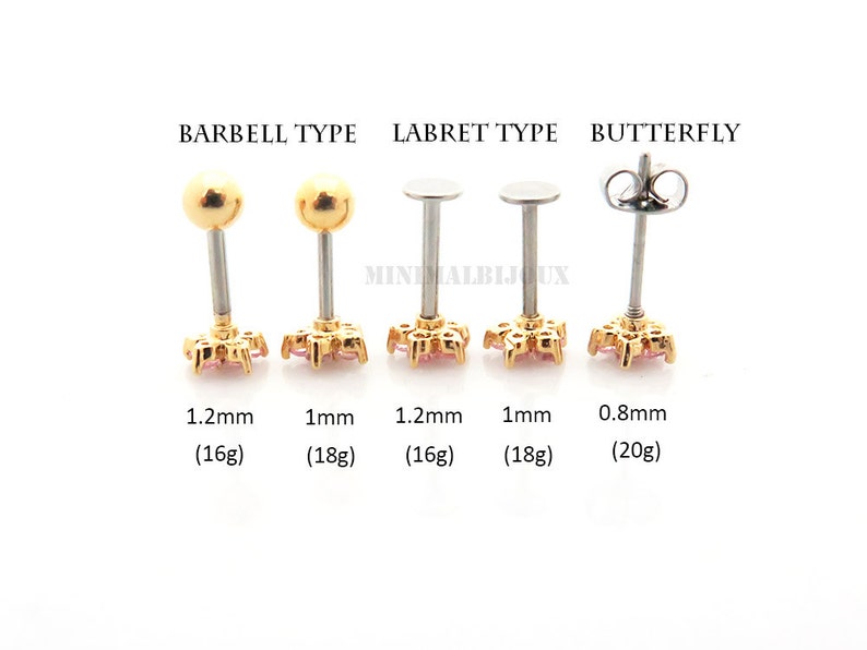 Tiny Crown Ear PiercingTragus EarringCartilage earring Tragus stud Tragus Piercing CZ piercing Labret bar optional Body jewelry