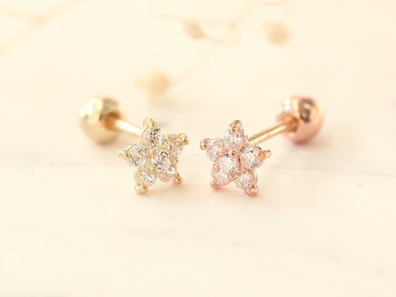 10K14K Solid Gold piercingFlower PiercingHelix piercingcartilage earringTragus piercing Delicate ear piercingDaith piercingConch