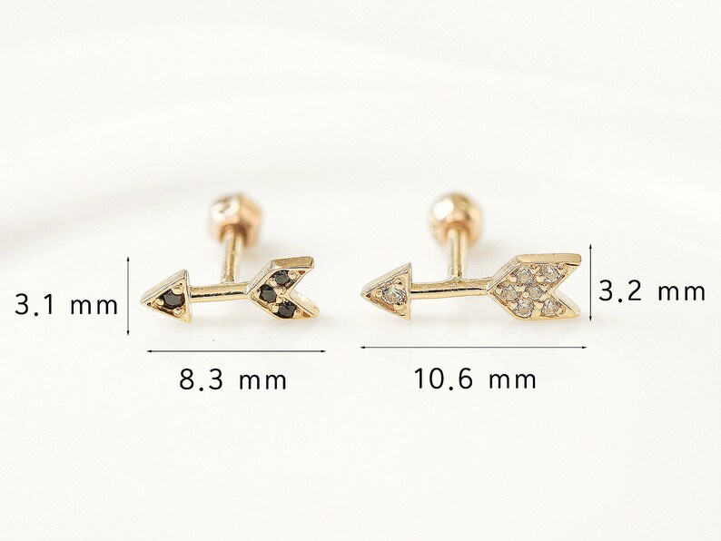 14K Arrow Cartilage Earring,Tragus Earring,Tragus stud,Helix Conch earring,Cartilage piercing,Arrow earring,16g 18g,Delicate earring