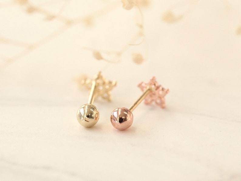 10K14K Solid Gold piercingFlower PiercingHelix piercingcartilage earringTragus piercing Delicate ear piercingDaith piercingConch