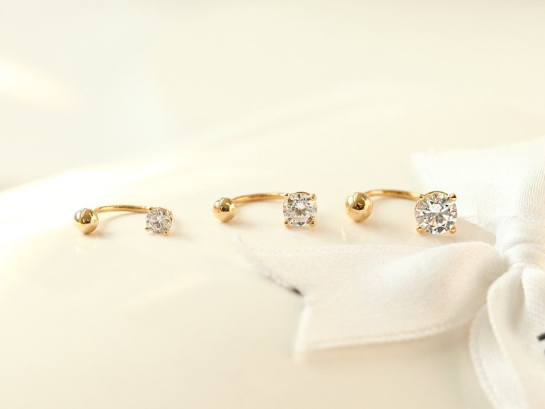 18g Eer lobe piercing 14K Gold CZ tragus earring,Cartilage earring,Cartilage earring,Helix earring,Ear Jacket gold earring