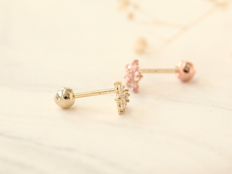 10K14K Solid Gold piercingFlower PiercingHelix piercingcartilage earringTragus piercing Delicate ear piercingDaith piercingConch