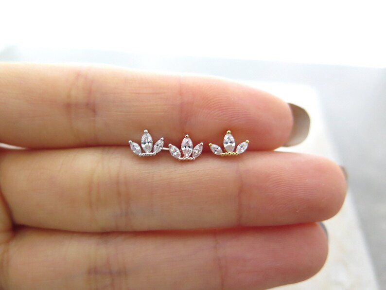 Tiny Crown Ear PiercingTragus EarringCartilage earring Tragus stud Tragus Piercing CZ piercing Labret bar optional Body jewelry